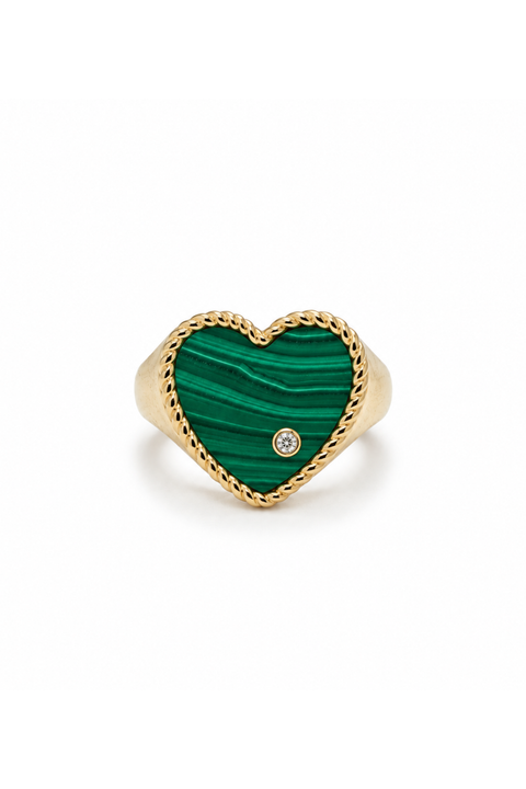 Chevalière Malachite Heart Ring