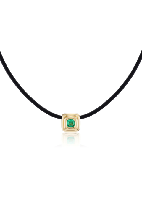 Ripple Choker with Emerald on Black Leather