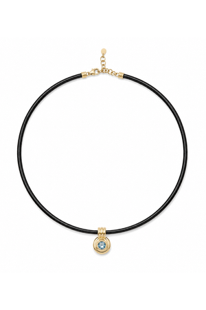 Blue Topaz Black Leather Ripple Choker