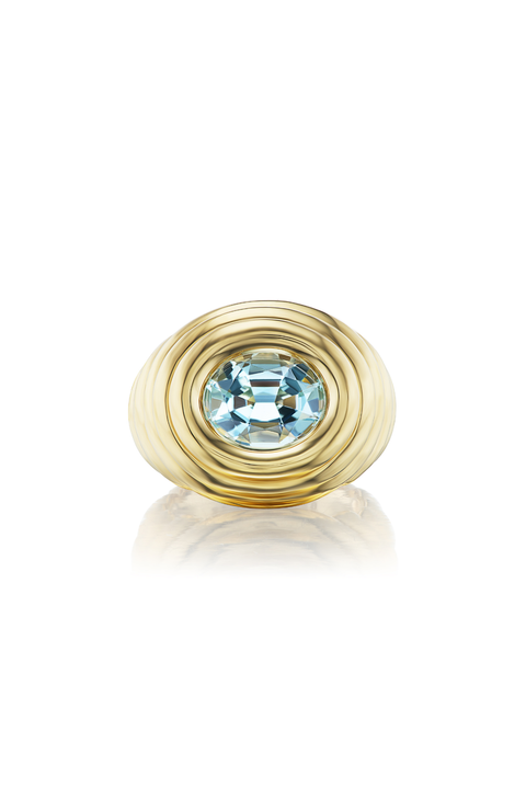 Ripple Pinky Ring With Oval Aquamarine