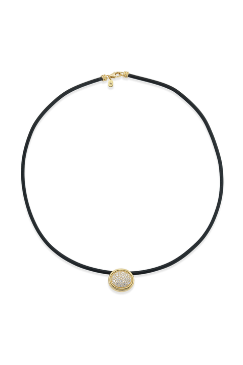 Scuba Black Leather Choker With Diamond Pave