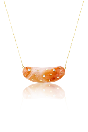 Large Carved Carnelian Agate Studded Bean Necklace