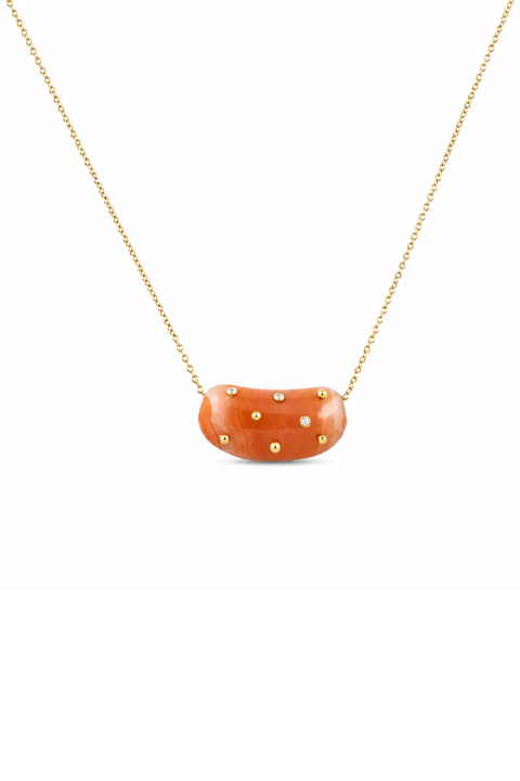 Small Carved Carnelian Agate Studded Bean Necklace