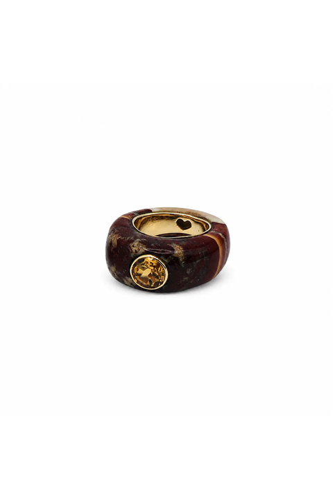 Brown Jicorite Ring with Citrine