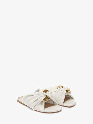 Ghost image of the corner flat leather slides in cream.