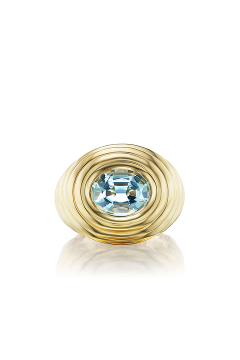 Ripple Pinky Ring With Oval Aquamarine