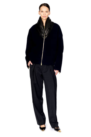 Anya Cashmere Wool Leather Fold Collar Bomber