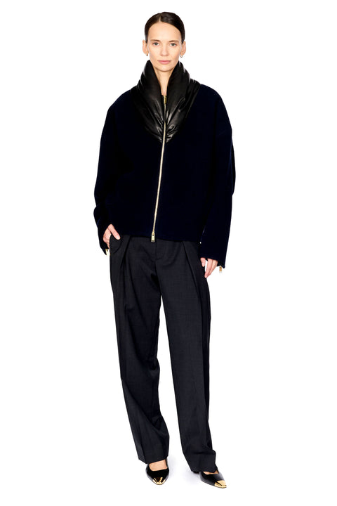 Anya Cashmere Wool Leather Fold Collar Bomber