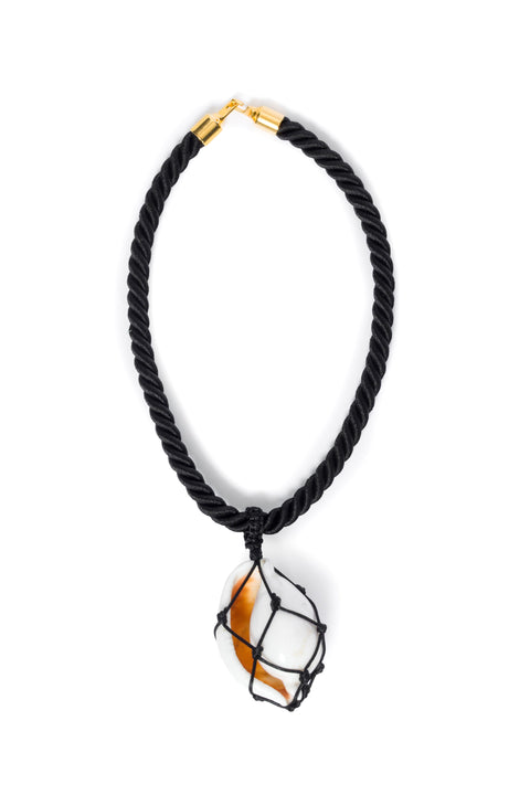 Short Black Cord Necklace With White Shell