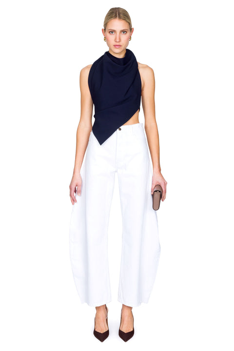 Satin Halter With Back Leather Strap