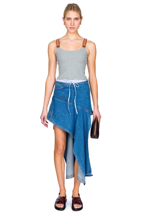 Deconstructed Washed Denim Skirt
