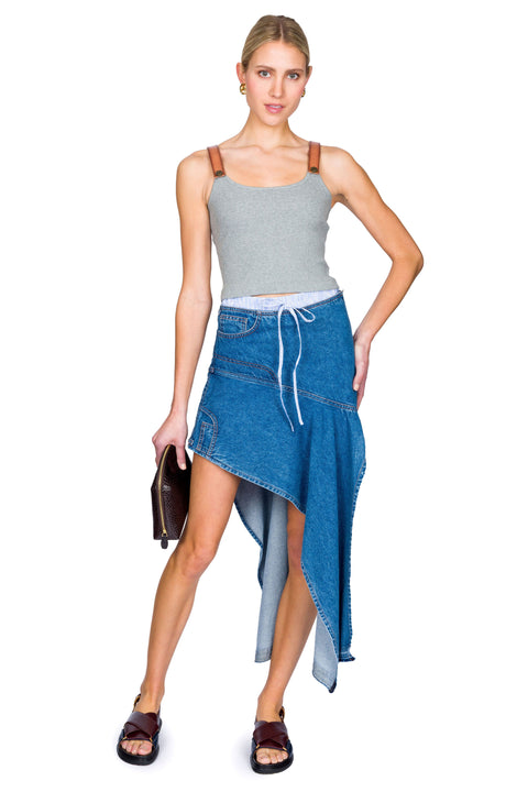 Deconstructed Washed Denim Skirt