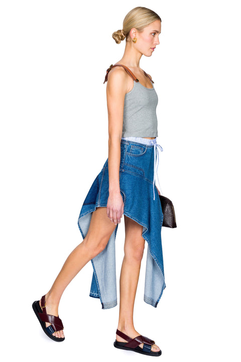 Deconstructed Washed Denim Skirt