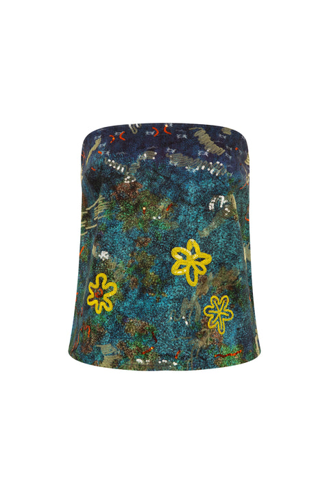 Ghost image of the front of the Pari Floral Printed Sequin Embellished Strapless Top.
