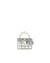 Silver metallic mini bag with pearl top handle and rhinestones