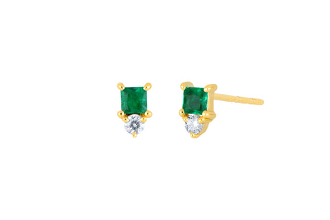 Close-up look at the emerald details on the stud earrings