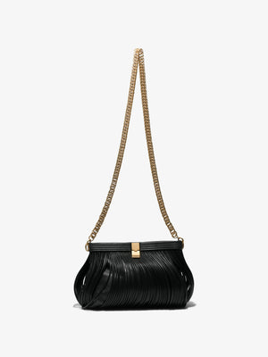 Proenza Schouler rolo frame clutch in black with chain held up