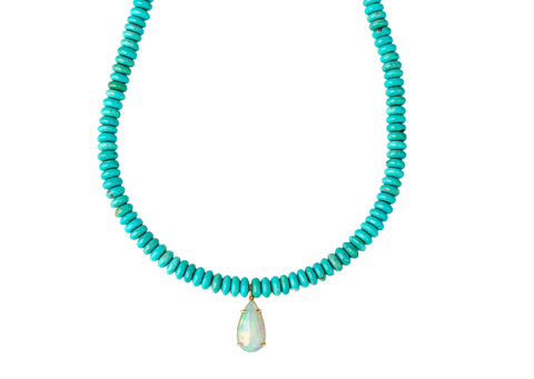 Turquoise beaded necklace with Opal Pear pendant
