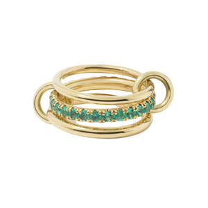 Close view at the gold and emerald ring