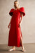 Red maxi dress with side slit, cut out sides, heart in the front, puff sleeve