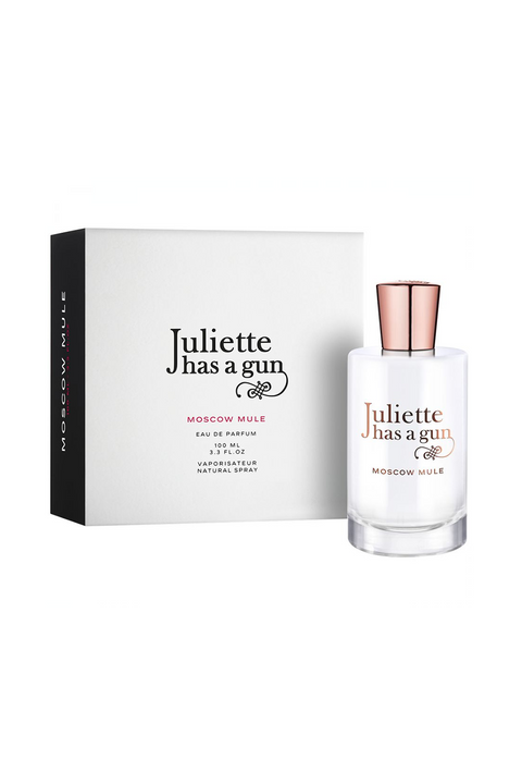 Close-up view of the Juliette Has A Gun perfume and the box it comes packaged in